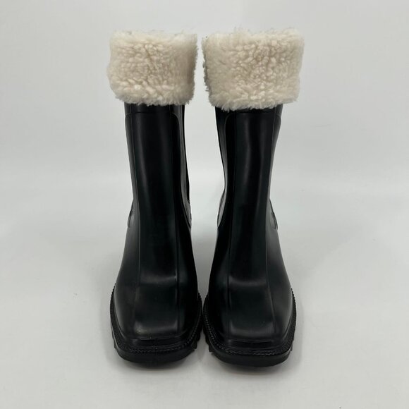 I.N.C. Black & Cream Sherpa Trim Heeled Boots | Block Heel & Square Toe - Picture 4 of 8